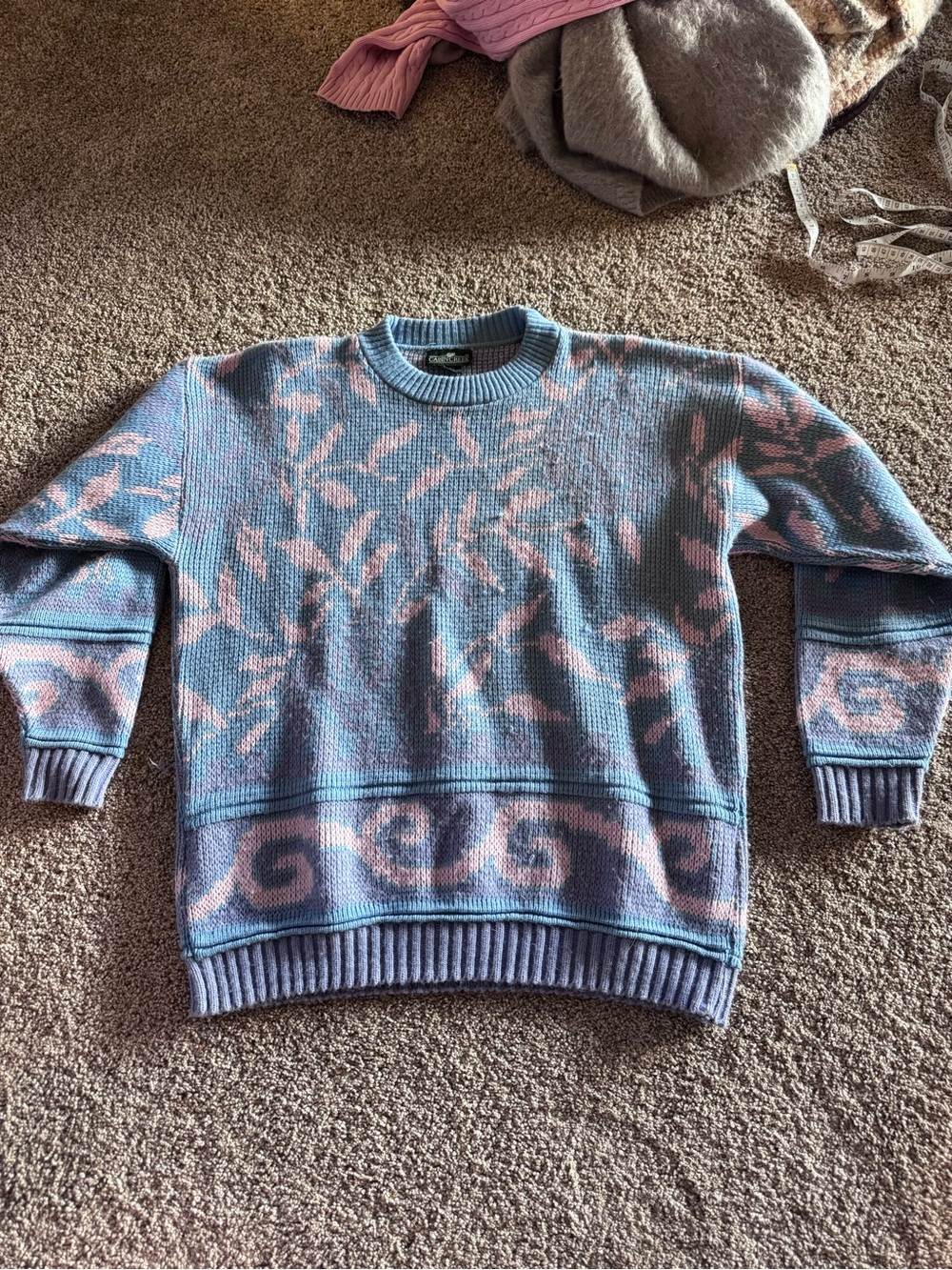 Cabin Creek Blue and Pink Patterned Crewneck Sweater